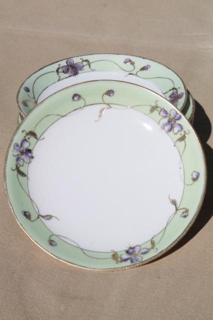 photo of vintage hand painted Japan china plates w/ violet flowers, Nippon gold moriage porcelain #4