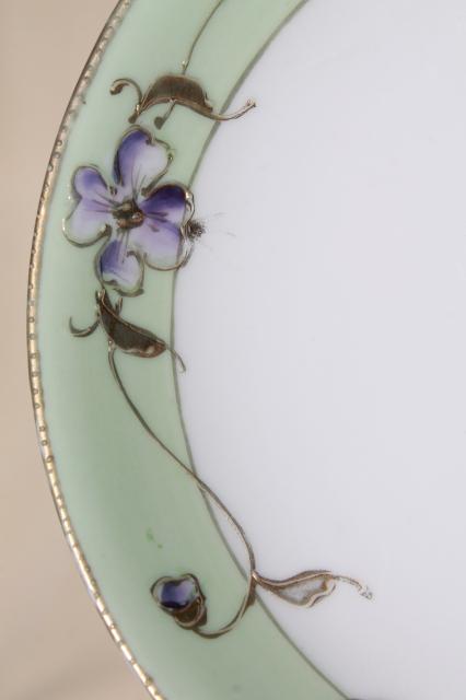 photo of vintage hand painted Japan china plates w/ violet flowers, Nippon gold moriage porcelain #5