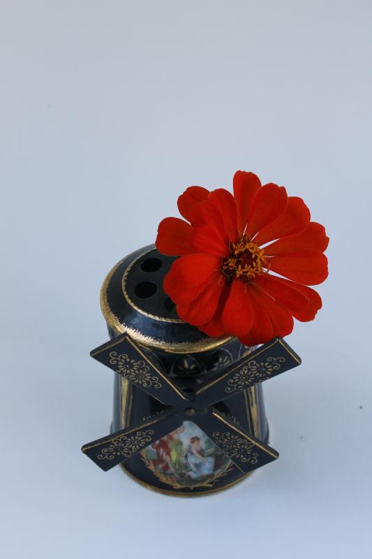 photo of vintage hand painted Japan china windmill hat pin holder, Ardalt Lenwile label #2