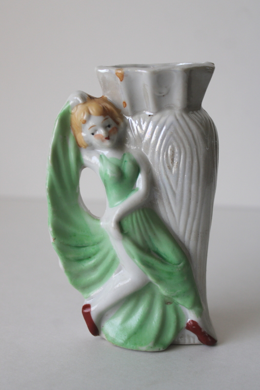 photo of vintage hand painted Japan miniature vase flapper girl dancer china figurine  #1