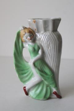 catalog photo of vintage hand painted Japan miniature vase flapper girl dancer china figurine 