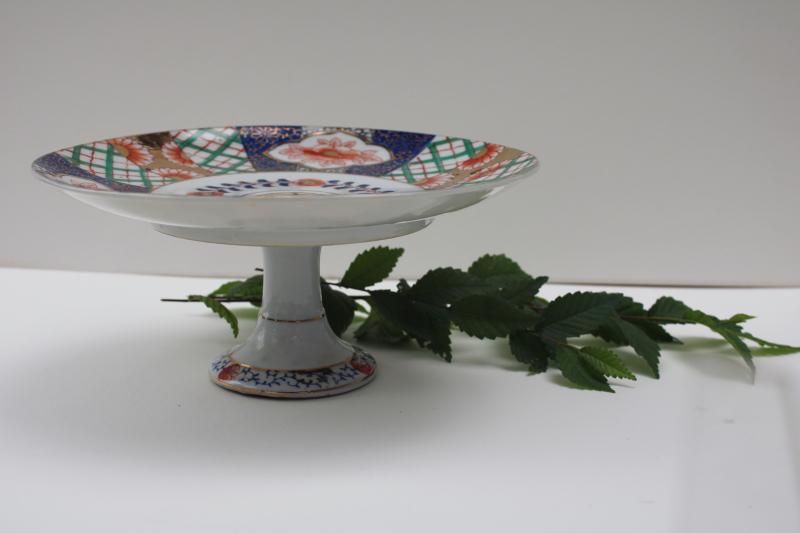 photo of vintage hand painted Japan porcelain cake stand plate, Imari style red blue green china #2