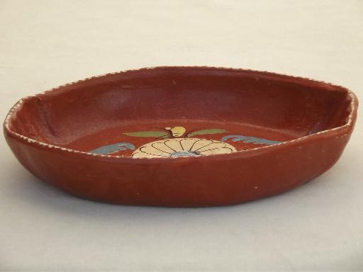 photo of vintage hand painted Mexican pottery, terracotta trays or baking dishes #5