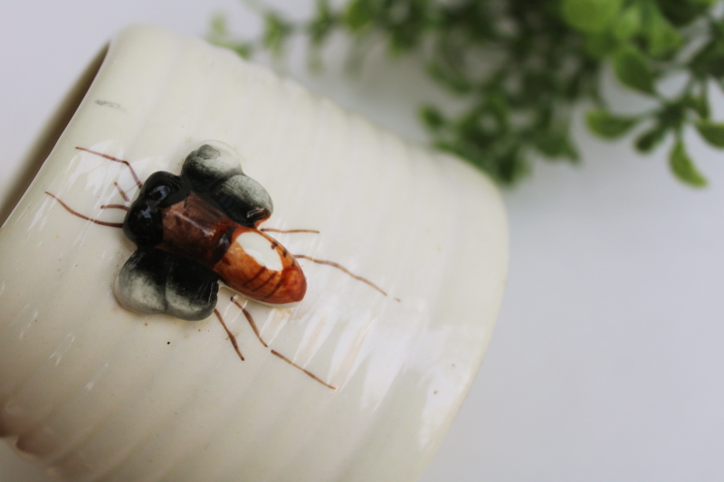 photo of vintage hand painted ceramic beehive honey pot, bees on bee skep jar w/ tiny spoon  #5