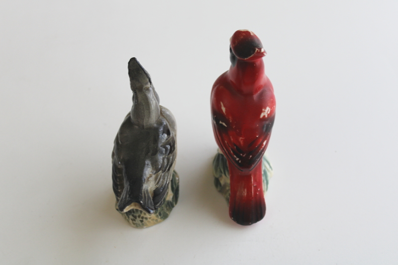 photo of vintage hand painted ceramic salt & pepper shakers, male and female cardinal birds  #4