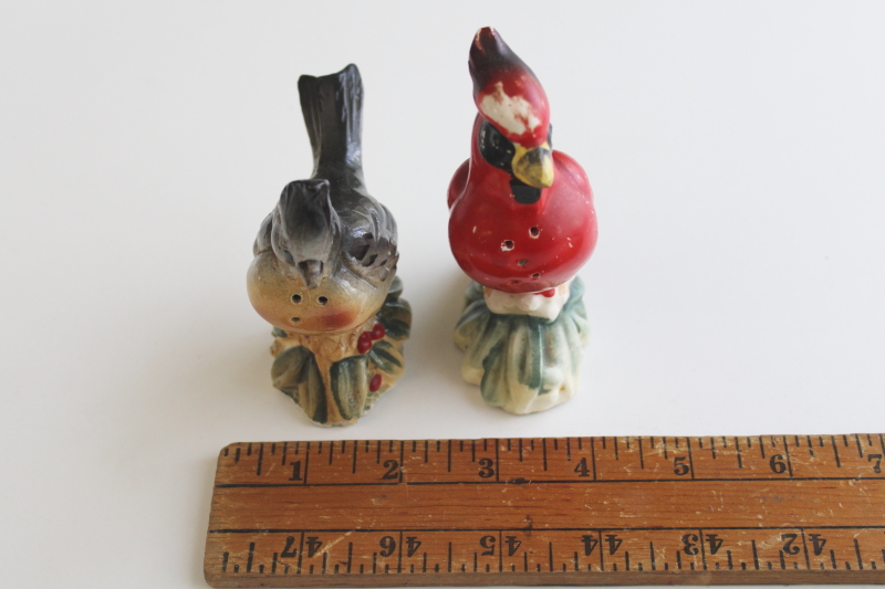 photo of vintage hand painted ceramic salt & pepper shakers, male and female cardinal birds  #5