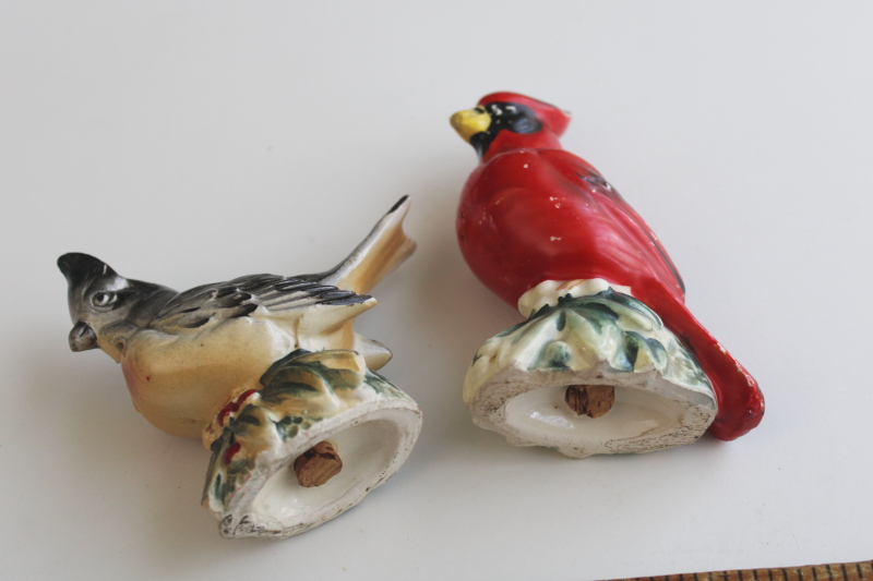 photo of vintage hand painted ceramic salt & pepper shakers, male and female cardinal birds  #6