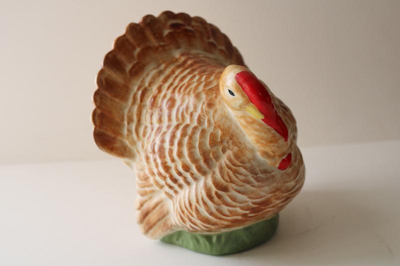 photo of vintage hand painted ceramic turkey, Thanksgiving decor table centerpiece #1