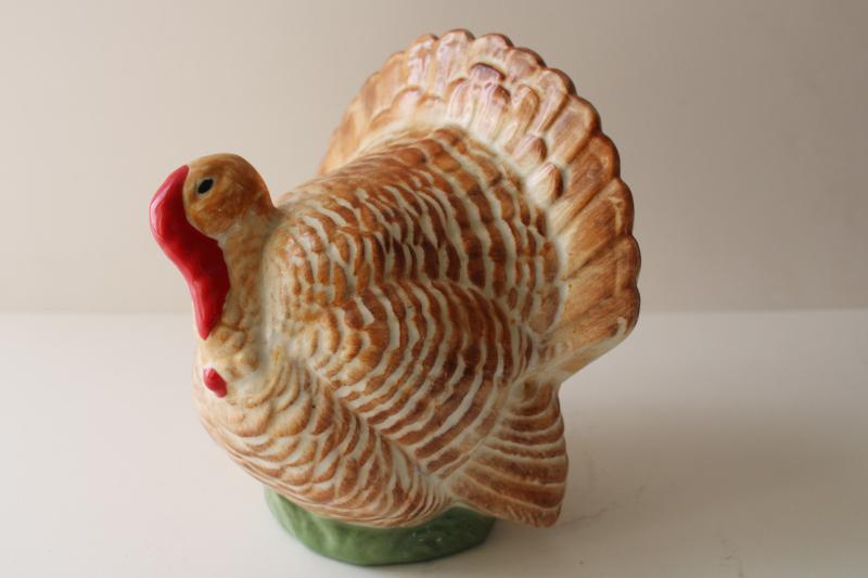 photo of vintage hand painted ceramic turkey, Thanksgiving decor table centerpiece #2