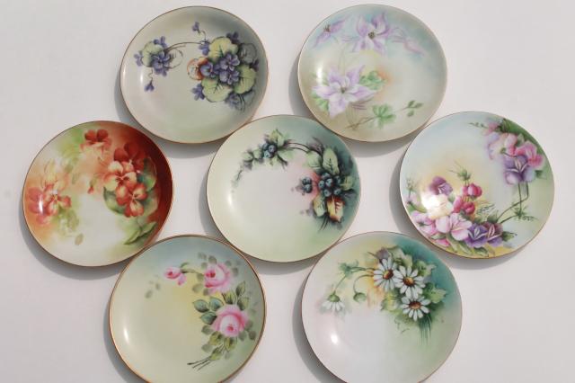 photo of vintage hand painted china dessert plates, fruit & flowers decorative plate collection #1