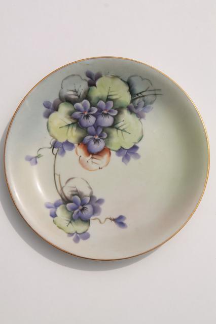 photo of vintage hand painted china dessert plates, fruit & flowers decorative plate collection #3
