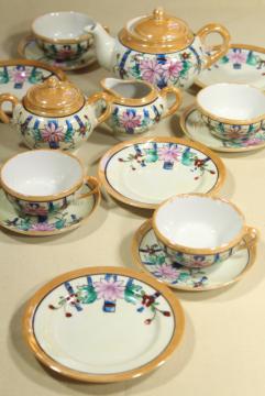 catalog photo of vintage hand painted china doll dishes, made in Japan porcelain tea party set child's size