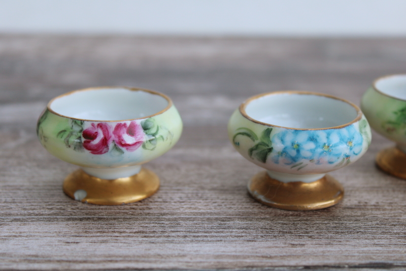 photo of vintage hand painted china egg cups or salt cellars, tiny individual bowls w/ different flowers #2