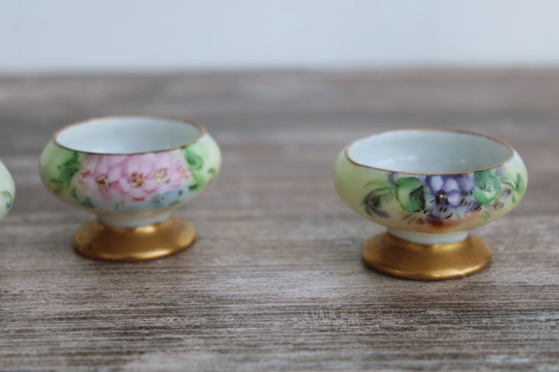 photo of vintage hand painted china egg cups or salt cellars, tiny individual bowls w/ different flowers #3