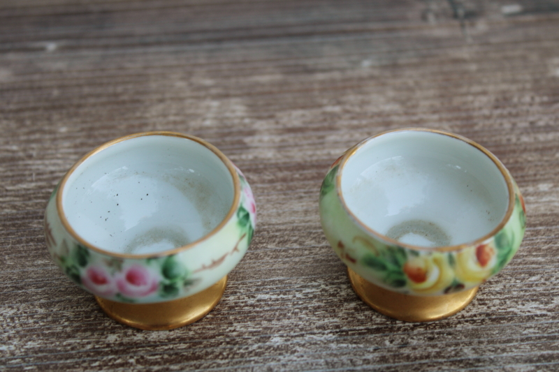 photo of vintage hand painted china egg cups or salt cellars, tiny individual bowls w/ different flowers #4