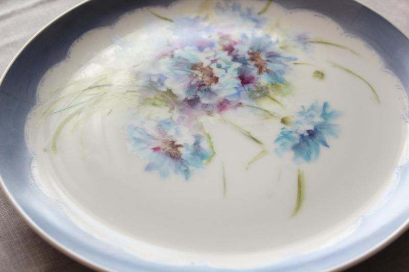 photo of vintage hand painted china plate, blue cornflowers floral bachelors buttons #4