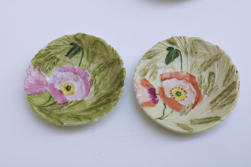 photo of vintage hand painted china tiny plates or butter pats, embossed roses & fern, poppies & wheat #4