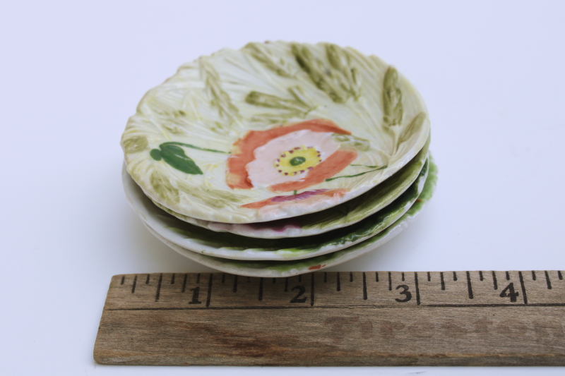 photo of vintage hand painted china tiny plates or butter pats, embossed roses & fern, poppies & wheat #5