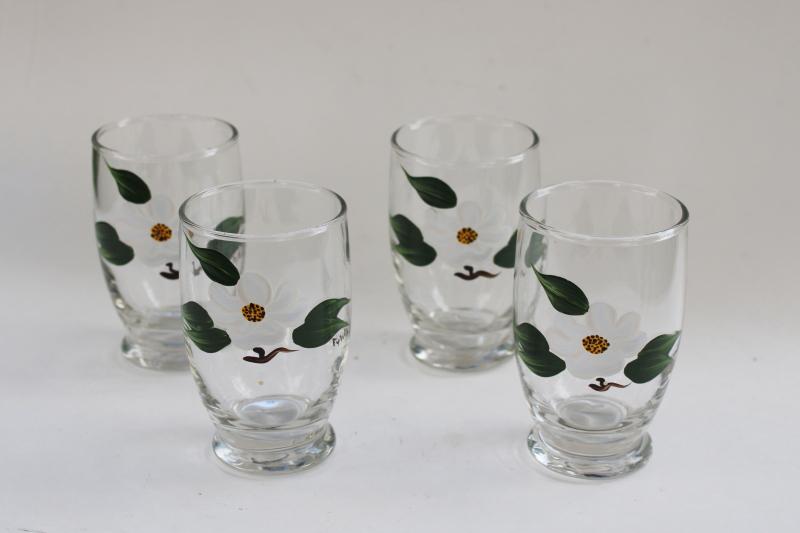 photo of vintage hand painted glass tumblers, dogwood flowers juice glasses, Blue Ridge? #1