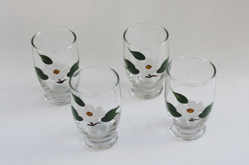 photo of vintage hand painted glass tumblers, dogwood flowers juice glasses, Blue Ridge? #3