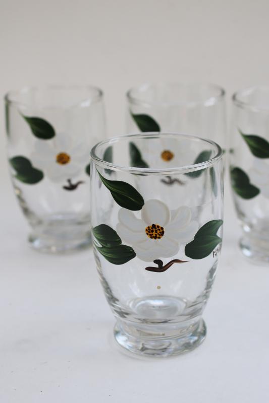 photo of vintage hand painted glass tumblers, dogwood flowers juice glasses, Blue Ridge? #5