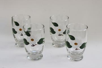 catalog photo of vintage hand painted glass tumblers, dogwood flowers juice glasses, Blue Ridge?