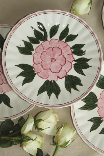 photo of vintage hand painted plates, rose pink peony or camellia Blue Ridge pottery #2