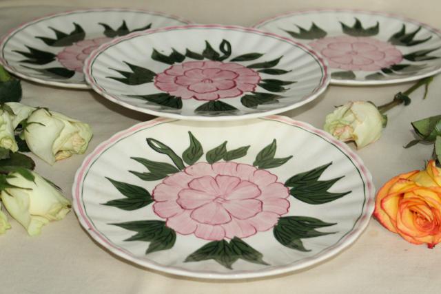 photo of vintage hand painted plates, rose pink peony or camellia Blue Ridge pottery #3