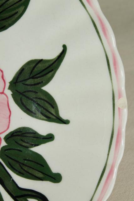 photo of vintage hand painted plates, rose pink peony or camellia Blue Ridge pottery #5