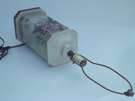 photo of vintage hand painted porcelain lamp w/ pink tropical flowers, 50s retro! #7