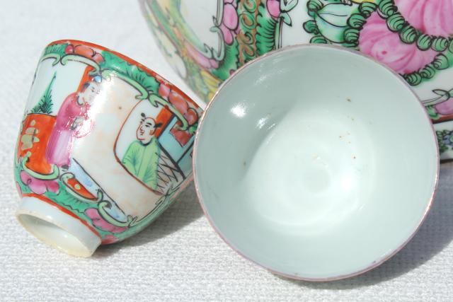 photo of vintage hand painted porcelain punch bowl & cups, famille rose medallion Hong Kong china #3