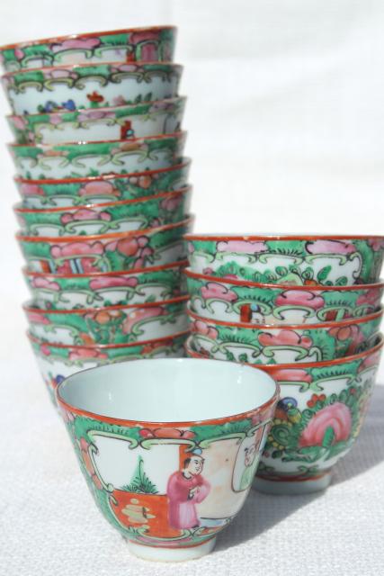 photo of vintage hand painted porcelain punch bowl & cups, famille rose medallion Hong Kong china #5