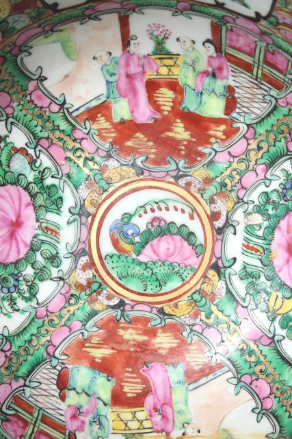 photo of vintage hand painted porcelain punch bowl & cups, famille rose medallion Hong Kong china #15