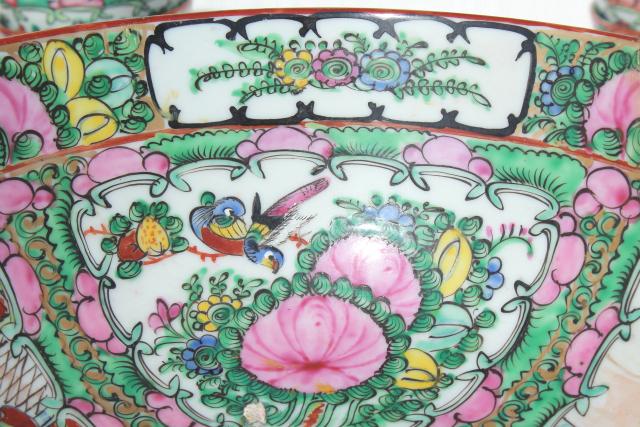 photo of vintage hand painted porcelain punch bowl & cups, famille rose medallion Hong Kong china #16