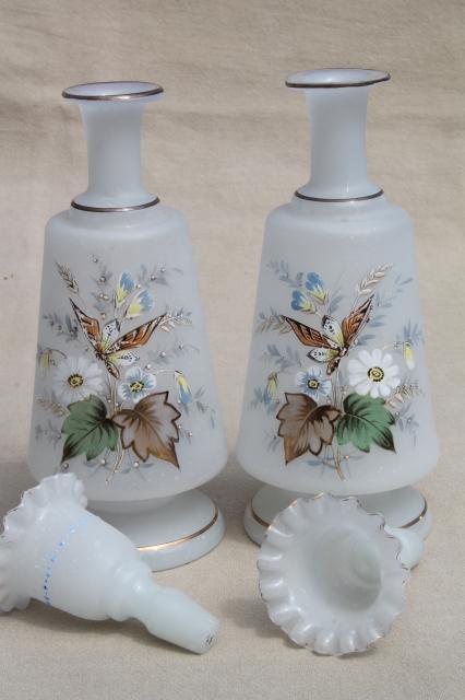 photo of vintage hand painted translucent camphor glass vanity bottles & jar candle holders #11