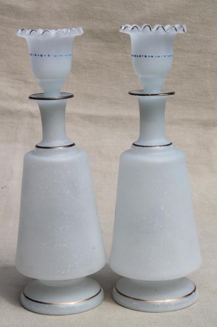 photo of vintage hand painted translucent camphor glass vanity bottles & jar candle holders #12