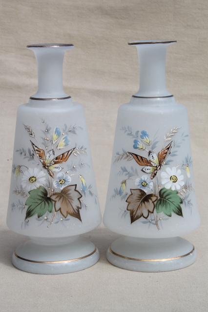 photo of vintage hand painted translucent camphor glass vanity bottles & jar candle holders #13