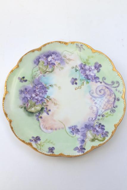 photo of vintage hand painted violets china plate & pedestal candy dish, dessert stand pieces #5