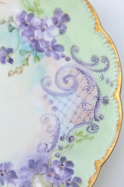 photo of vintage hand painted violets china plate & pedestal candy dish, dessert stand pieces #6