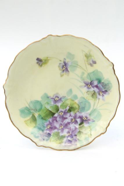 photo of vintage hand painted violets china plate & pedestal candy dish, dessert stand pieces #9