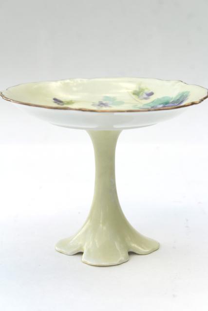 photo of vintage hand painted violets china plate & pedestal candy dish, dessert stand pieces #10