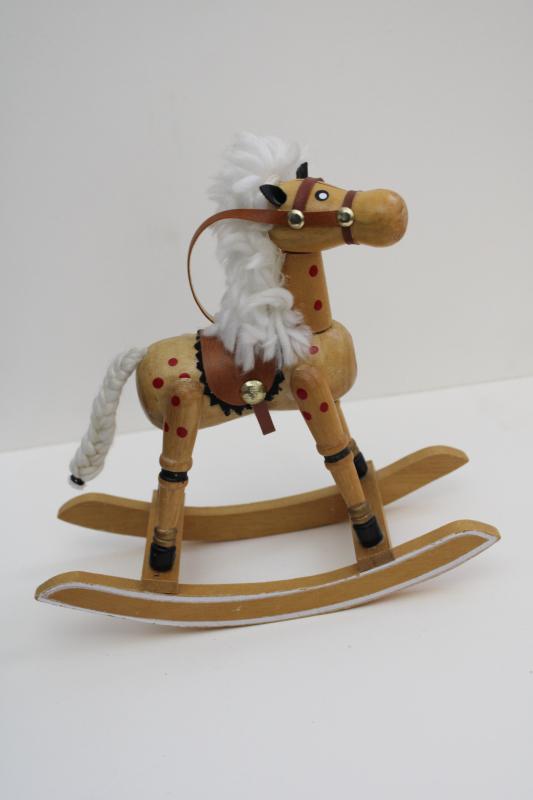 photo of vintage hand painted wooden rocking horse, doll sized toy or holiday decoration #2
