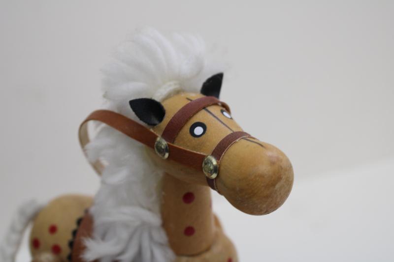 photo of vintage hand painted wooden rocking horse, doll sized toy or holiday decoration #3