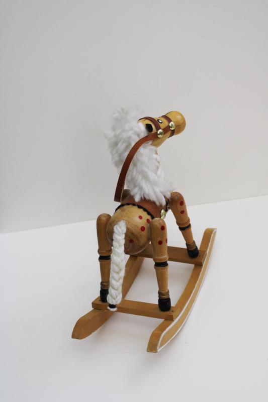 photo of vintage hand painted wooden rocking horse, doll sized toy or holiday decoration #4