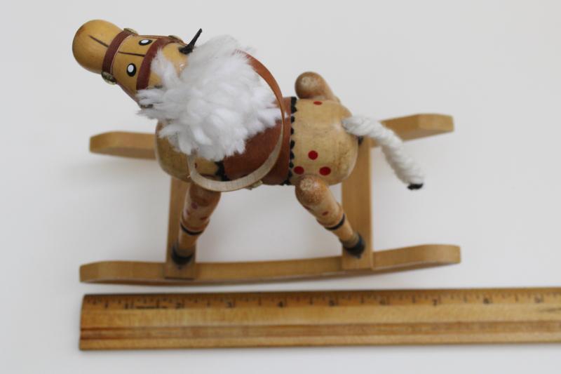 photo of vintage hand painted wooden rocking horse, doll sized toy or holiday decoration #5