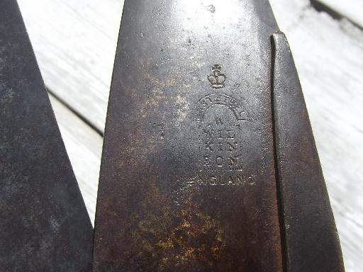 photo of vintage  hand shearing sheep shears, marked Wilkinson forged steel blades #6