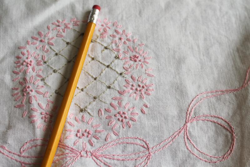 photo of vintage hand stitched embroidered doilies lot, cotton fabric rounds & long table mats #4