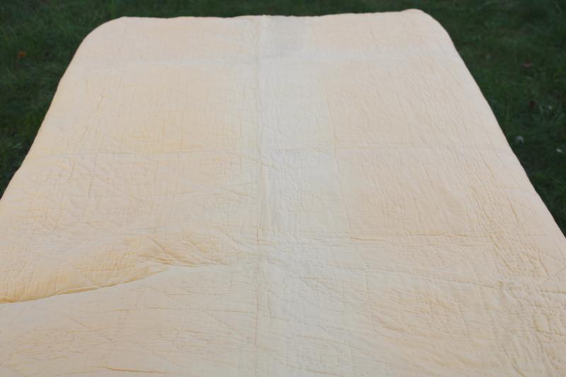 photo of vintage hand stitched quilt, snailâ€™s trail patchwork mustard gold & white #5