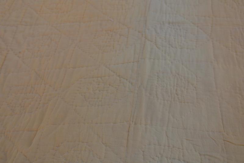 photo of vintage hand stitched quilt, snailâ€™s trail patchwork mustard gold & white #6