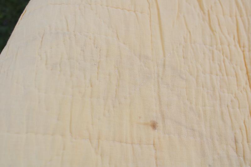 photo of vintage hand stitched quilt, snailâ€™s trail patchwork mustard gold & white #7